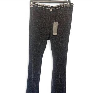bebe Black Sheer Sparkle Flare Stretch Pants Cover-Up Large